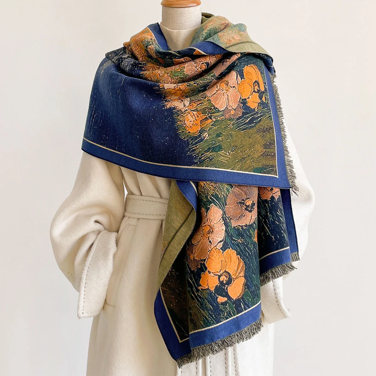 Pashmina Wrap Large - Szal damski imitujący kaszmir, gruby, ciepły,
